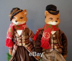 New! Set of 2 Boy & Girl Fox Sitting Dolls. Fox Hunt Horse Winter Christmas