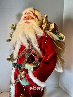 OOAK Artist Santa Claus Doll by Lois Clarkson carrying Antique Toys