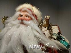 OOAK Artist Santa Claus Doll by Lois Clarkson carrying Antique Toys