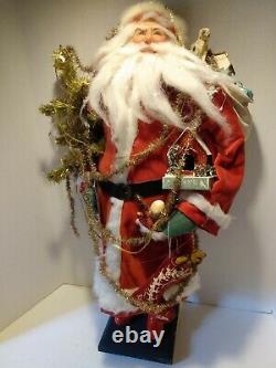 OOAK Artist Santa Claus Doll by Lois Clarkson carrying Antique Toys