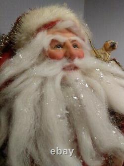 OOAK Artist Santa Claus Doll by Lois Clarkson carrying Antique Toys