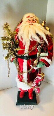 OOAK Artist Santa Claus Doll by Lois Clarkson carrying Antique Toys