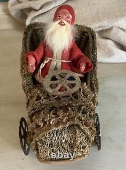 OOAK Germany Antique Candy Container Loofa Car Santa Claus Vtg Christmas Toy