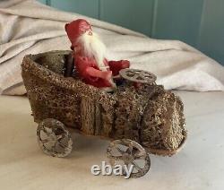 OOAK Germany Antique Candy Container Loofa Car Santa Claus Vtg Christmas Toy