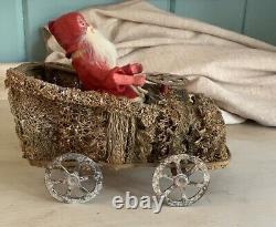 OOAK Germany Antique Candy Container Loofa Car Santa Claus Vtg Christmas Toy