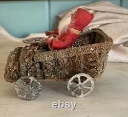 OOAK Germany Antique Candy Container Loofa Car Santa Claus Vtg Christmas Toy