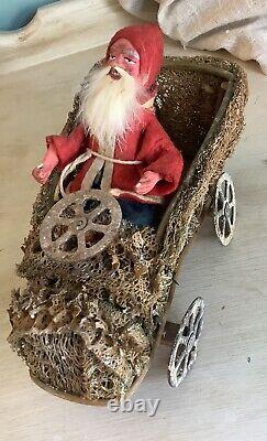 OOAK Germany Antique Candy Container Loofa Car Santa Claus Vtg Christmas Toy