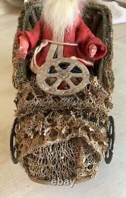 OOAK Germany Antique Candy Container Loofa Car Santa Claus Vtg Christmas Toy