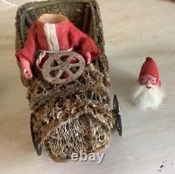 OOAK Germany Antique Candy Container Loofa Car Santa Claus Vtg Christmas Toy