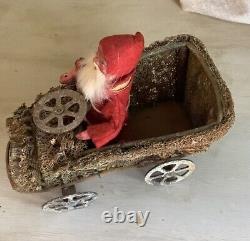 OOAK Germany Antique Candy Container Loofa Car Santa Claus Vtg Christmas Toy