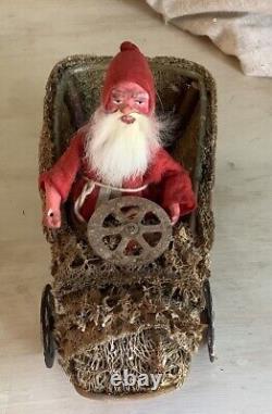 OOAK Germany Antique Candy Container Loofa Car Santa Claus Vtg Christmas Toy