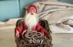 OOAK Germany Antique Candy Container Loofa Car Santa Claus Vtg Christmas Toy