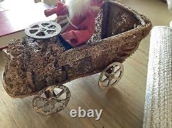 OOAK Germany Antique Candy Container Loofa Car Santa Claus Vtg Christmas Toy