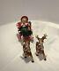 Original Antique Lefton Ceramic Shopping Girl Candy Cane Sleigh Reindeer Withlabel