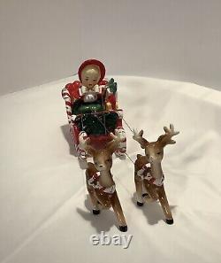 Original Antique Lefton Ceramic Shopping Girl Candy Cane Sleigh Reindeer Withlabel