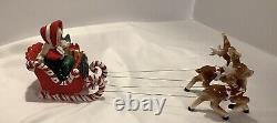 Original Antique Lefton Ceramic Shopping Girl Candy Cane Sleigh Reindeer Withlabel