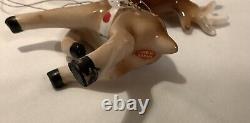 Original Antique Lefton Ceramic Shopping Girl Candy Cane Sleigh Reindeer Withlabel