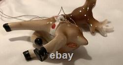 Original Antique Lefton Ceramic Shopping Girl Candy Cane Sleigh Reindeer Withlabel