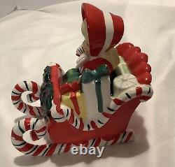 Original Antique Lefton Ceramic Shopping Girl Candy Cane Sleigh Reindeer Withlabel