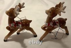 Original Antique Lefton Ceramic Shopping Girl Candy Cane Sleigh Reindeer Withlabel