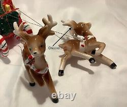 Original Antique Lefton Ceramic Shopping Girl Candy Cane Sleigh Reindeer Withlabel