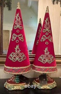 PAIR Katherine's Collection Jeweled Red Velvet Tabletop Christmas Trees 24