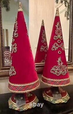 PAIR Katherine's Collection Jeweled Red Velvet Tabletop Christmas Trees 24