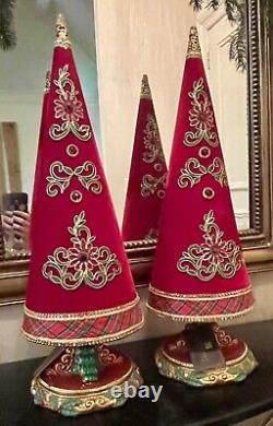 PAIR Katherine's Collection Jeweled Red Velvet Tabletop Christmas Trees 24