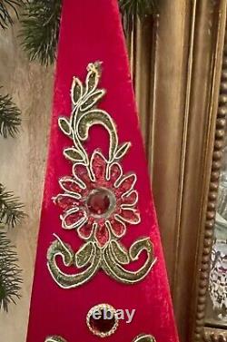 PAIR Katherine's Collection Jeweled Red Velvet Tabletop Christmas Trees 24