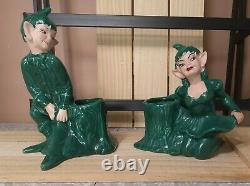 PAIR Vintage Gilner Planter Ceramic CA 1951 Pixies with Artichoke Hats SHIP INCL