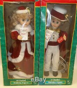 Pair 24 Victorian Boy & Girl Caroler Animated Motion Christmas Doll Figures