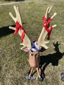 Pair 2qty Deer Reindeer Funny Sitting Statue Christmas Prop Life size Deer Bells