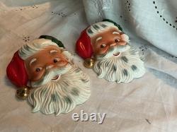 Pair Of Vintage Napco Santa Wall Pocket BX2459 Ceramics Original Foil Label