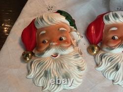 Pair Of Vintage Napco Santa Wall Pocket BX2459 Ceramics Original Foil Label