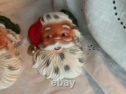 Pair Of Vintage Napco Santa Wall Pocket BX2459 Ceramics Original Foil Label