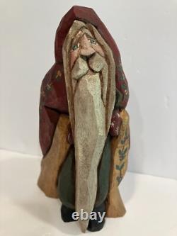 Patricia Cobb Folk Art Hand Carved Wood Santa 1996 Inscribed. 6 1/2 Tall