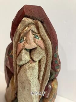 Patricia Cobb Folk Art Hand Carved Wood Santa 1996 Inscribed. 6 1/2 Tall