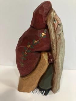 Patricia Cobb Folk Art Hand Carved Wood Santa 1996 Inscribed. 6 1/2 Tall