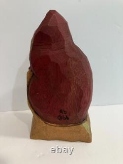 Patricia Cobb Folk Art Hand Carved Wood Santa 1996 Inscribed. 6 1/2 Tall