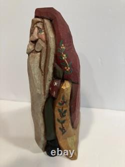 Patricia Cobb Folk Art Hand Carved Wood Santa 1996 Inscribed. 6 1/2 Tall
