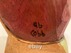 Patricia Cobb Folk Art Hand Carved Wood Santa 1996 Inscribed. 6 1/2 Tall