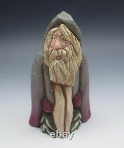 Patricia Cobb Folk Art Hand Carved Wood Santa Old World Santa Blue Robe Signed