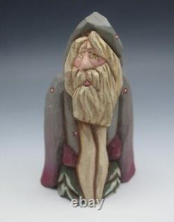 Patricia Cobb Folk Art Hand Carved Wood Santa Old World Santa Blue Robe Signed