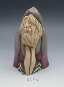 Patricia Cobb Folk Art Hand Carved Wood Santa Old World Santa Blue Robe Signed