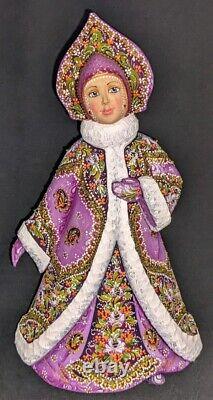 Phenominal Handpainted Lilac & Gold Russian Snow Maiden Statue #7000 Floral Gown