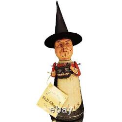 Poliwoggs Witch BLACK CAT Pail Folk Art Halloween Primitive Wired Arms 9.25