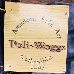 Poliwoggs Witch BLACK CAT Pail Folk Art Halloween Primitive Wired Arms 9.25