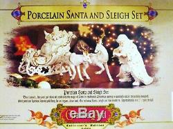 Porcelain Santa & Sleigh Set 2001 Grandeur Noel Christmas White & Gold with Box