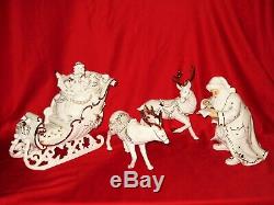 Porcelain Santa & Sleigh Set 2001 Grandeur Noel Christmas White & Gold with Box