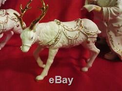 Porcelain Santa & Sleigh Set 2001 Grandeur Noel Christmas White & Gold with Box